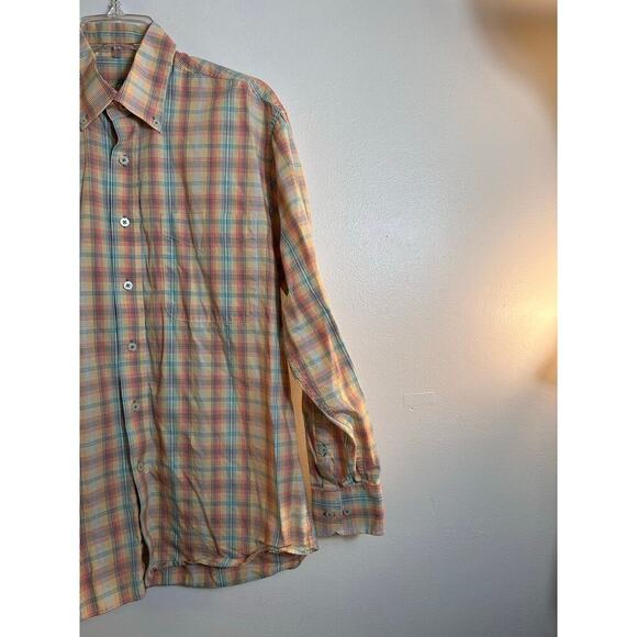 ALAN FLUSSER Men’s Rainbow Plaid Casual Button Down Shirt / Size: M - Picture 4 of 6